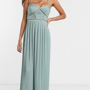 ASOS spearmint pleated maxi dress with lace trim